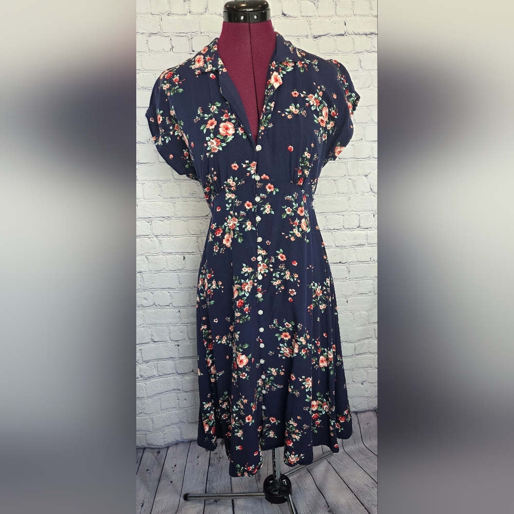 Wild Fable Blue and Pink Ruffled Wrap Midi Dress